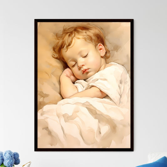 A Poster of baby sleeping in a white blanket - A Baby Sleeping In A Blanket Default Title