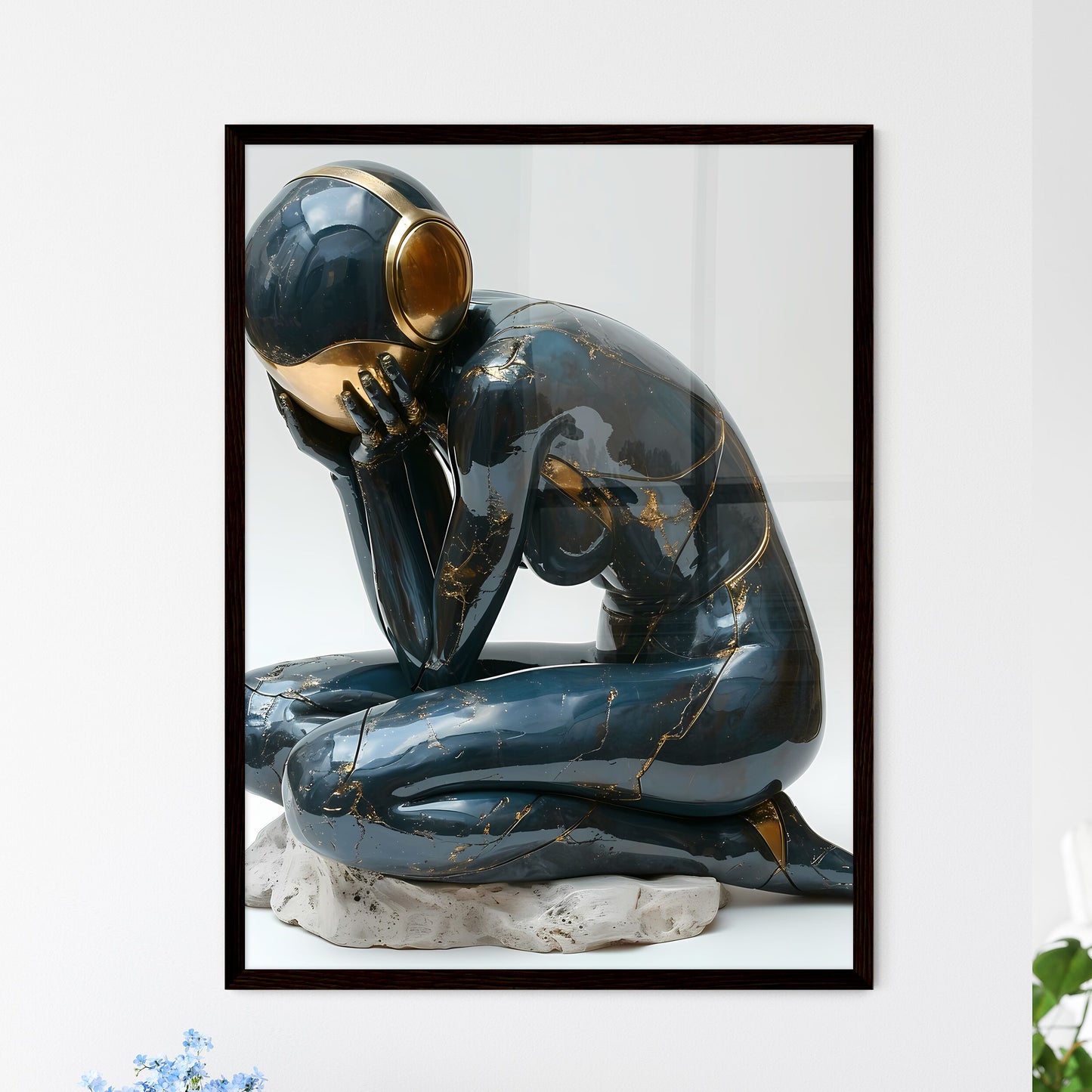 A Poster of a woman wearing chrome reflective body suite  Wall Art