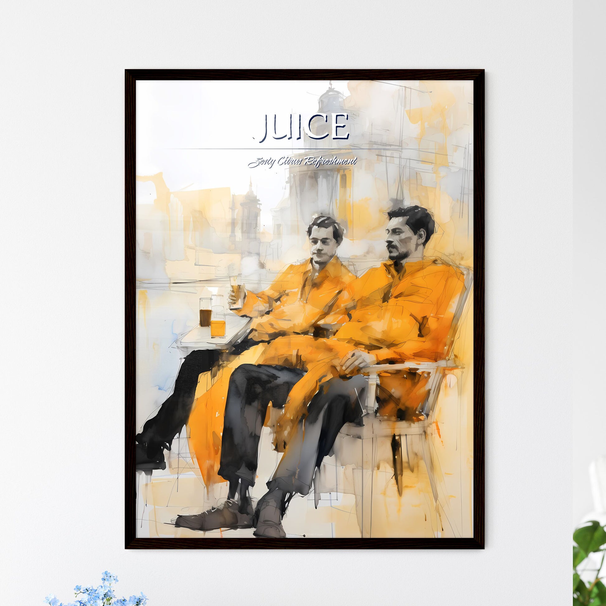 A Poster of orange juice - A Couple Of Men S - Framed Art Print