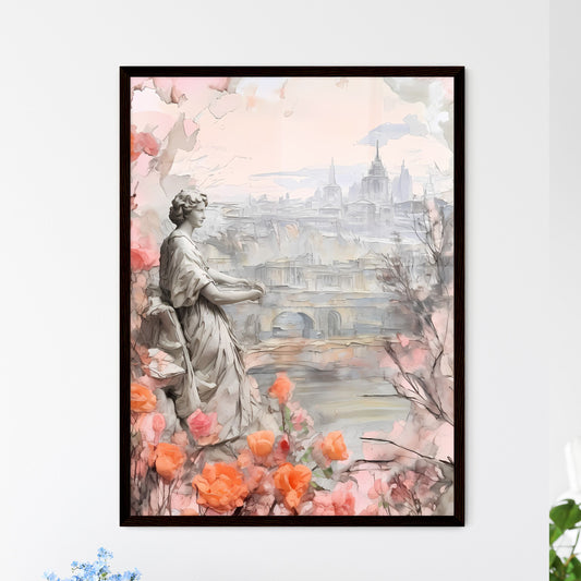A Poster of mothers day background - A Statue Of A Woman In A Garden With Flowers Framed Art