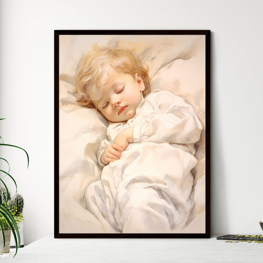 A Poster of baby sleeping in a white blanket - A Baby Sleeping In A Bed Default Title