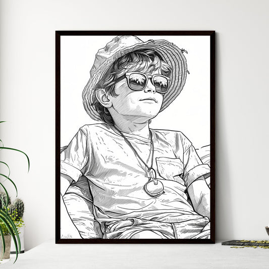 A Poster of coloring page for kids summer - A Boy Wearing A Hat And Sunglasses Default Title