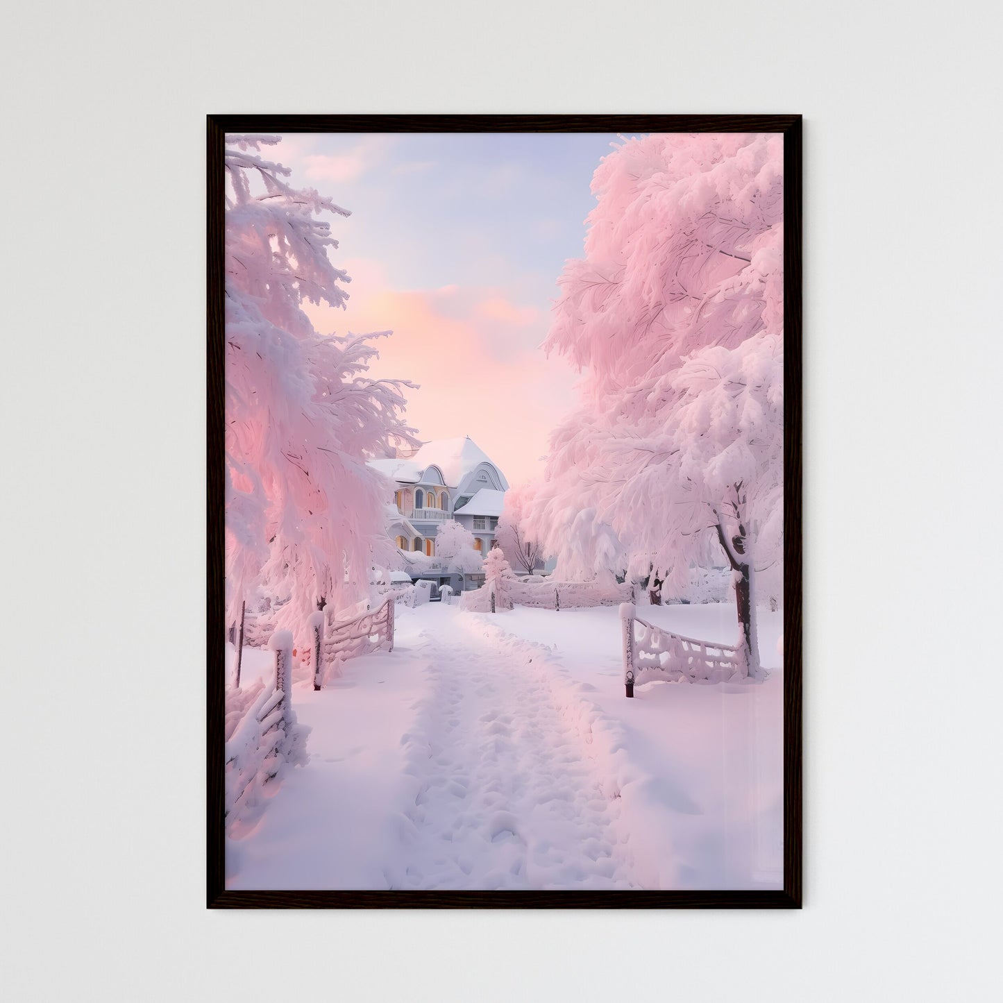 A Poster of beautiful snow scene - A Path In - Framed Art Print