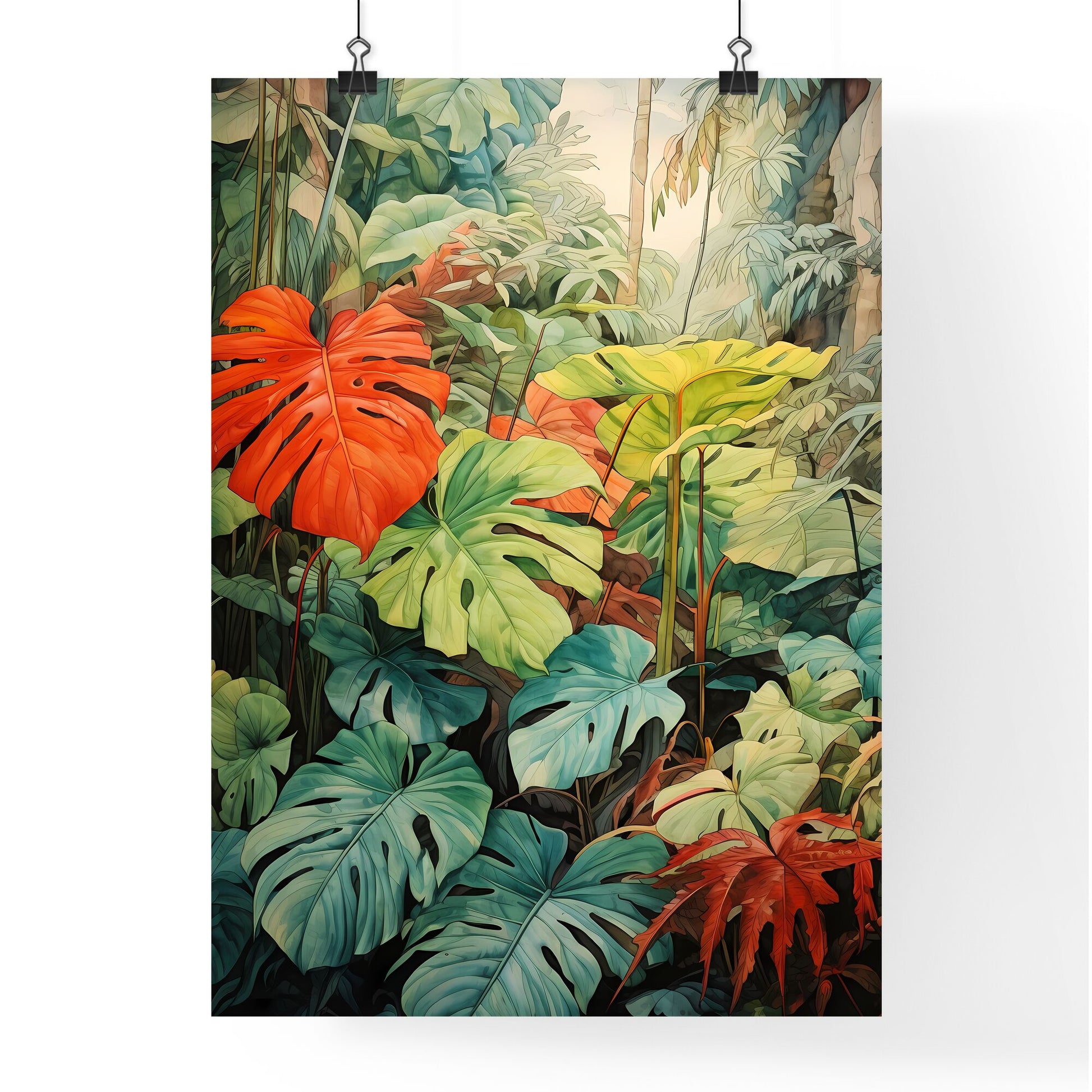 A Poster of tropical leaves - A Painting Of A Tropical Forest Default Title