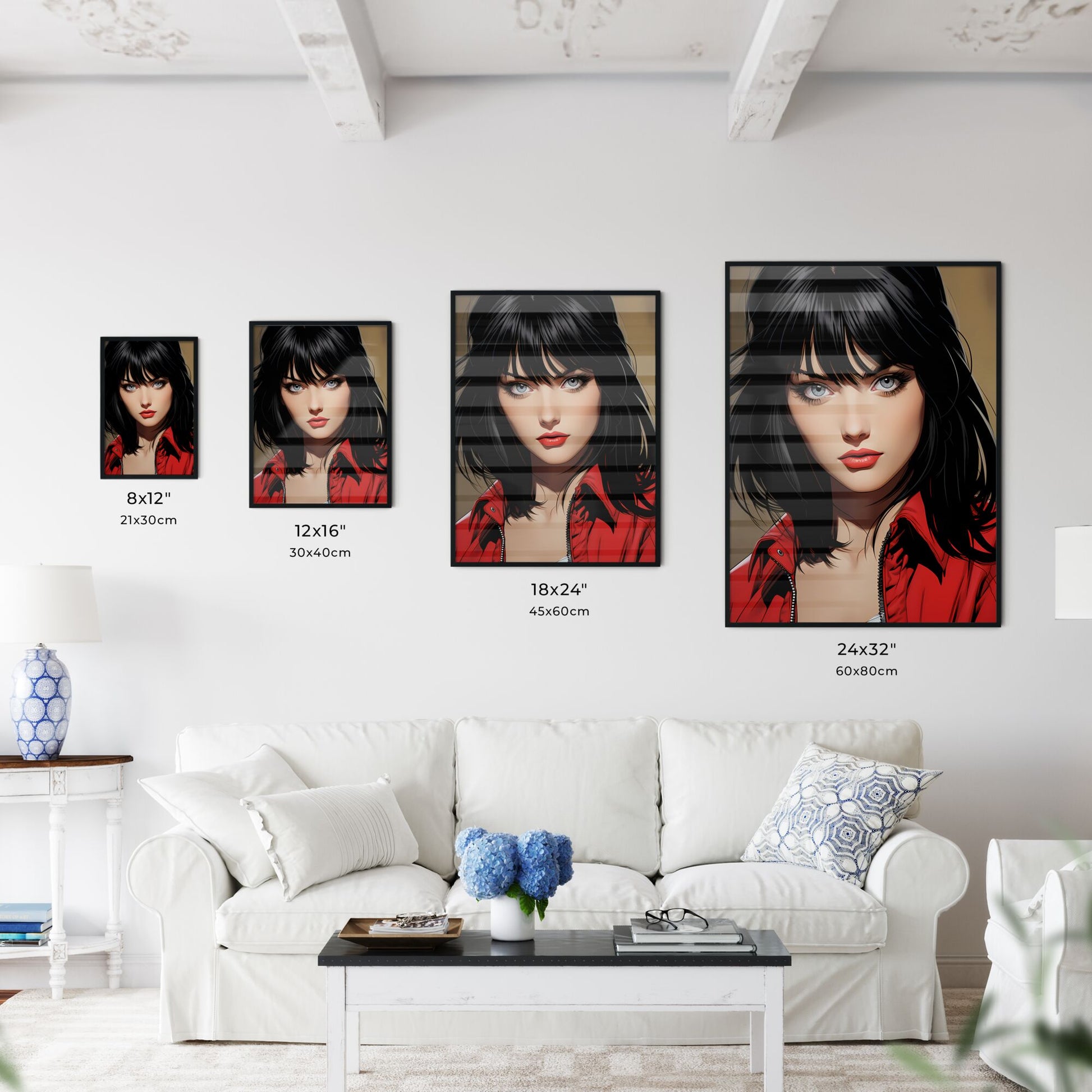 A Poster of Illustration Manga - A Woman With Black Hair And Red Jacket Default Title