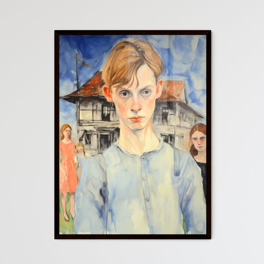 A Poster of In a country side - A Painting Of A Boy In Front Of A House Default Title