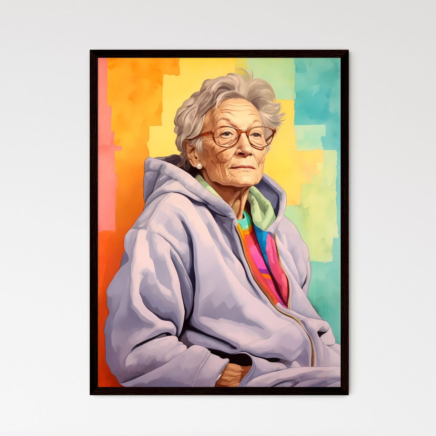 A Poster of Woman in her 70s wearing a styli - Framed Art Print