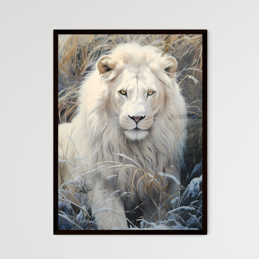 A Poster of A snow-white lion stood on the grass - A White Lion In The Snow Default Title