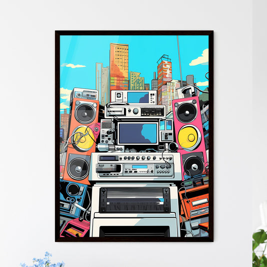 A Poster of an illustration of 80s rap song  - Framed Art Print