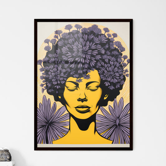 A Poster of Linocut Print Minimalism - A Poster Of A Woman With Purple Flowers Default Title