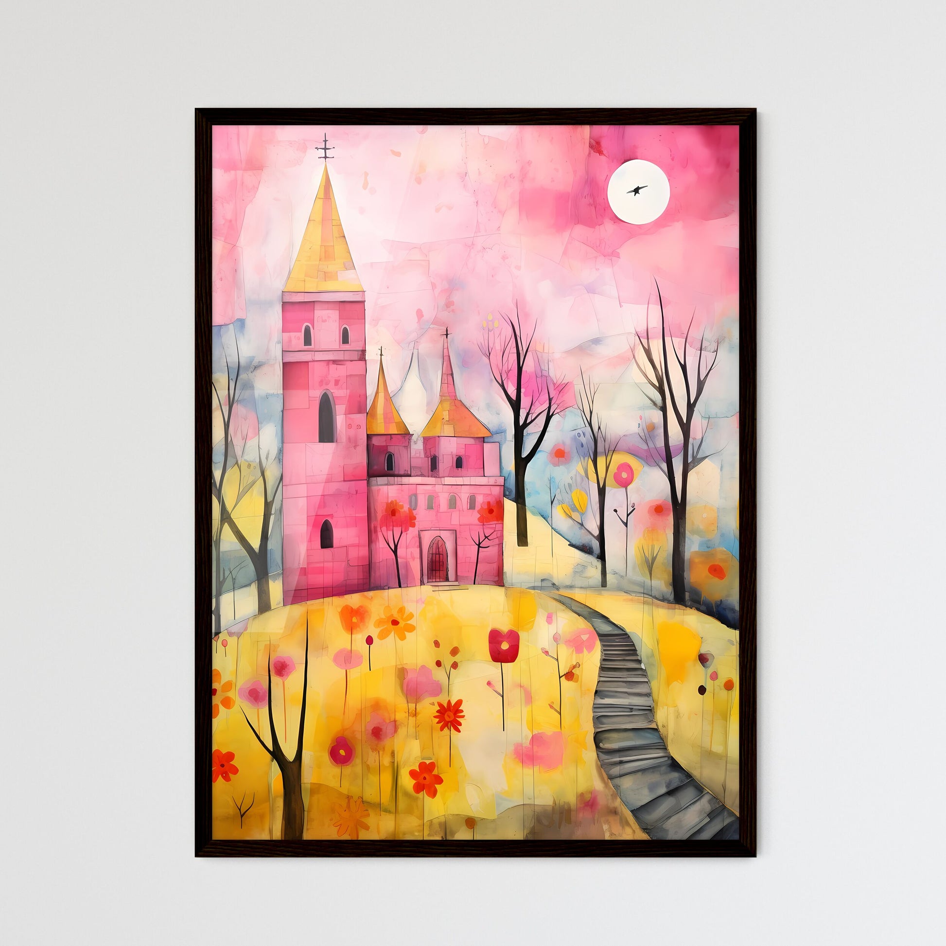 A Poster of the easter church painting - A Painting Of A Pink Castle Framed Art