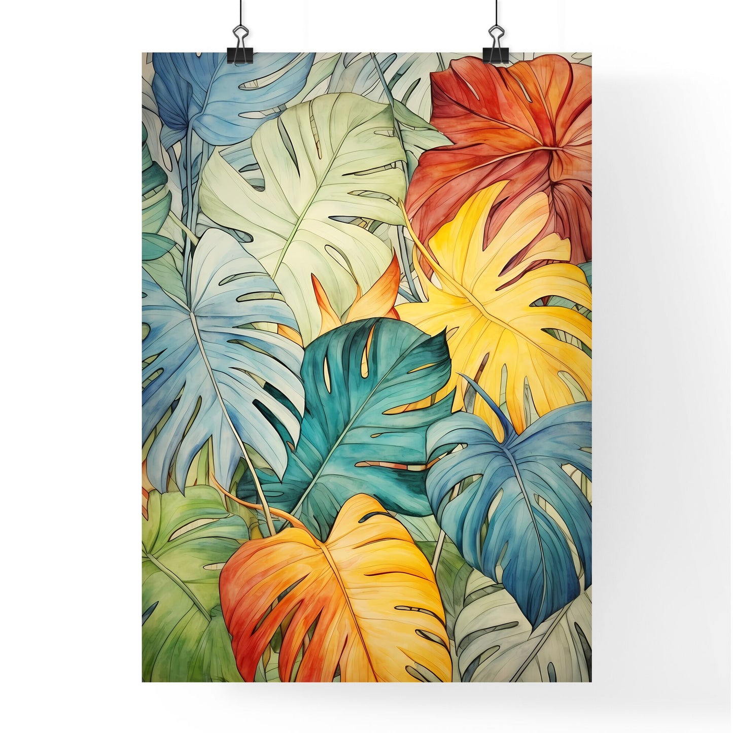 A Poster of tropical leaves - A Group Of Colorful Leaves Default Title