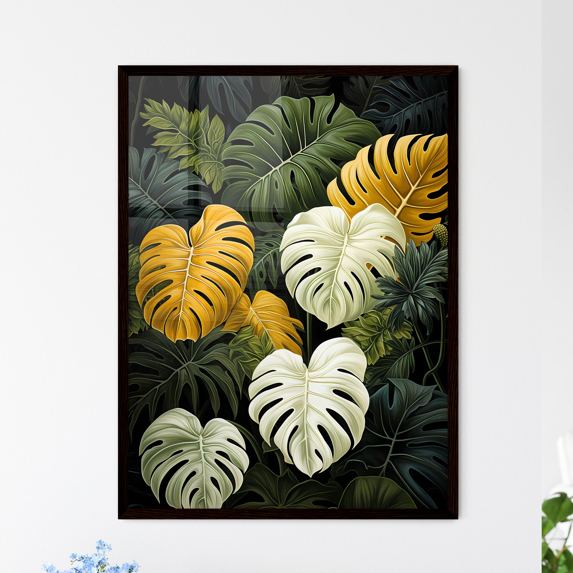 A Poster of monochrome monstera tropical lea - Framed Art Print