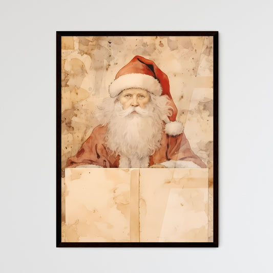 A Poster of santa claus on a beige insulated - Framed Art Print