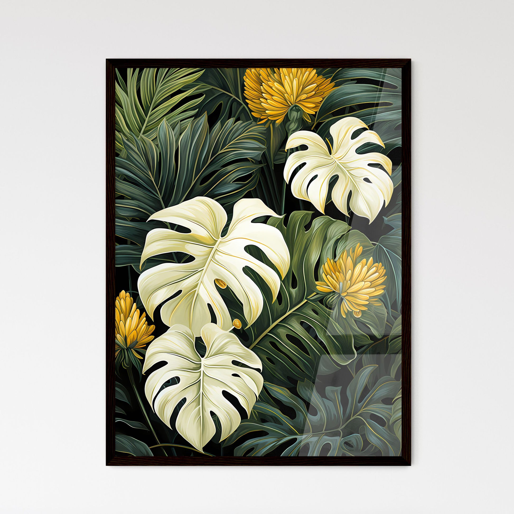 A Poster of monochrome monstera tropical lea - Framed Art Print
