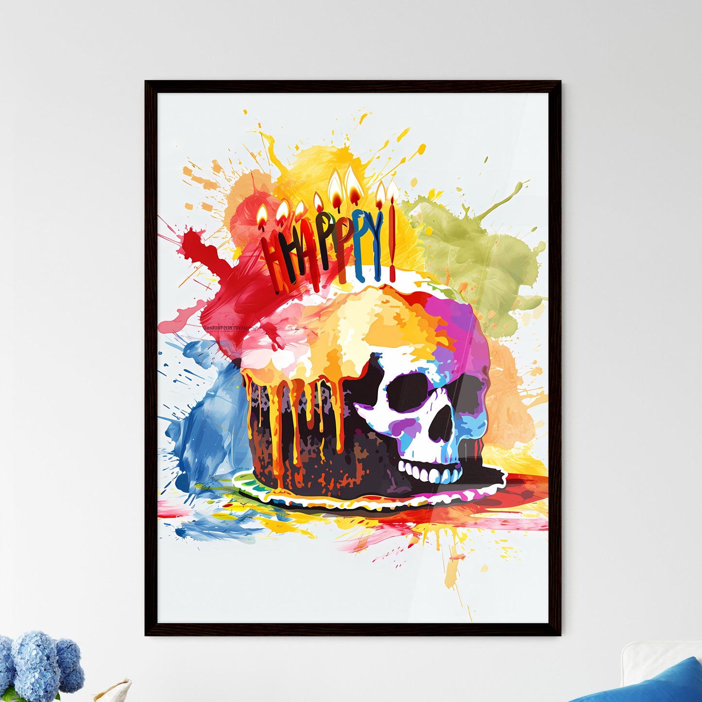 A Poster of happy birthday splatter picture  - Framed Art Print