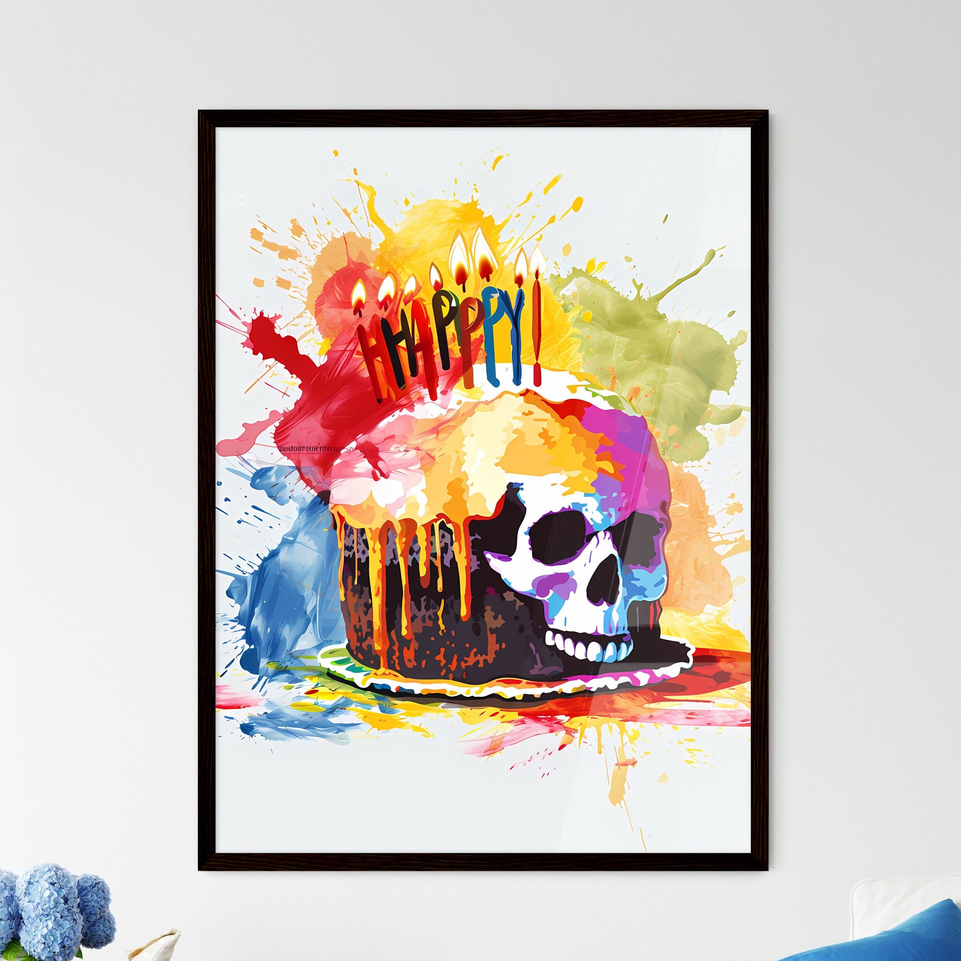 A Poster of happy birthday splatter picture  - Framed Art Print