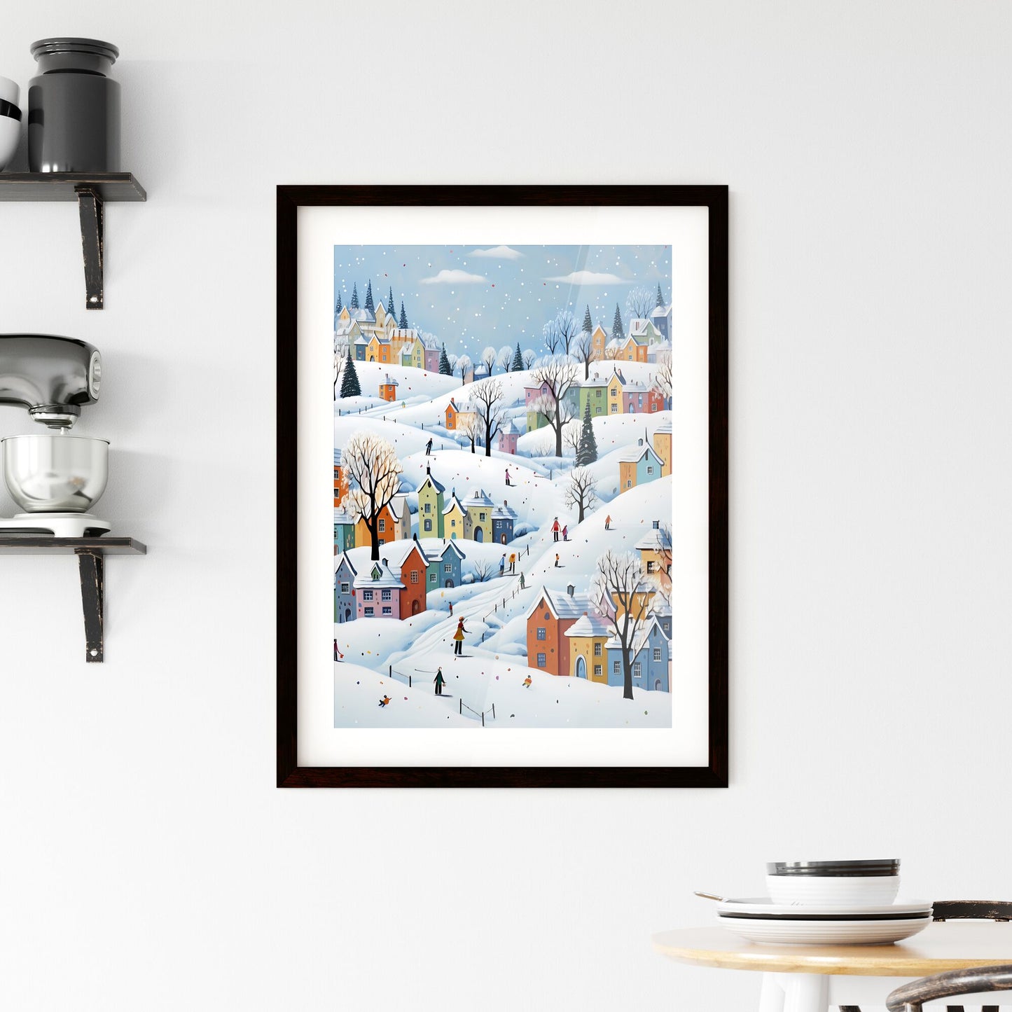 A Poster of snow landscape - A Painting Of A Town With Many Colorful Houses And Trees Default Title