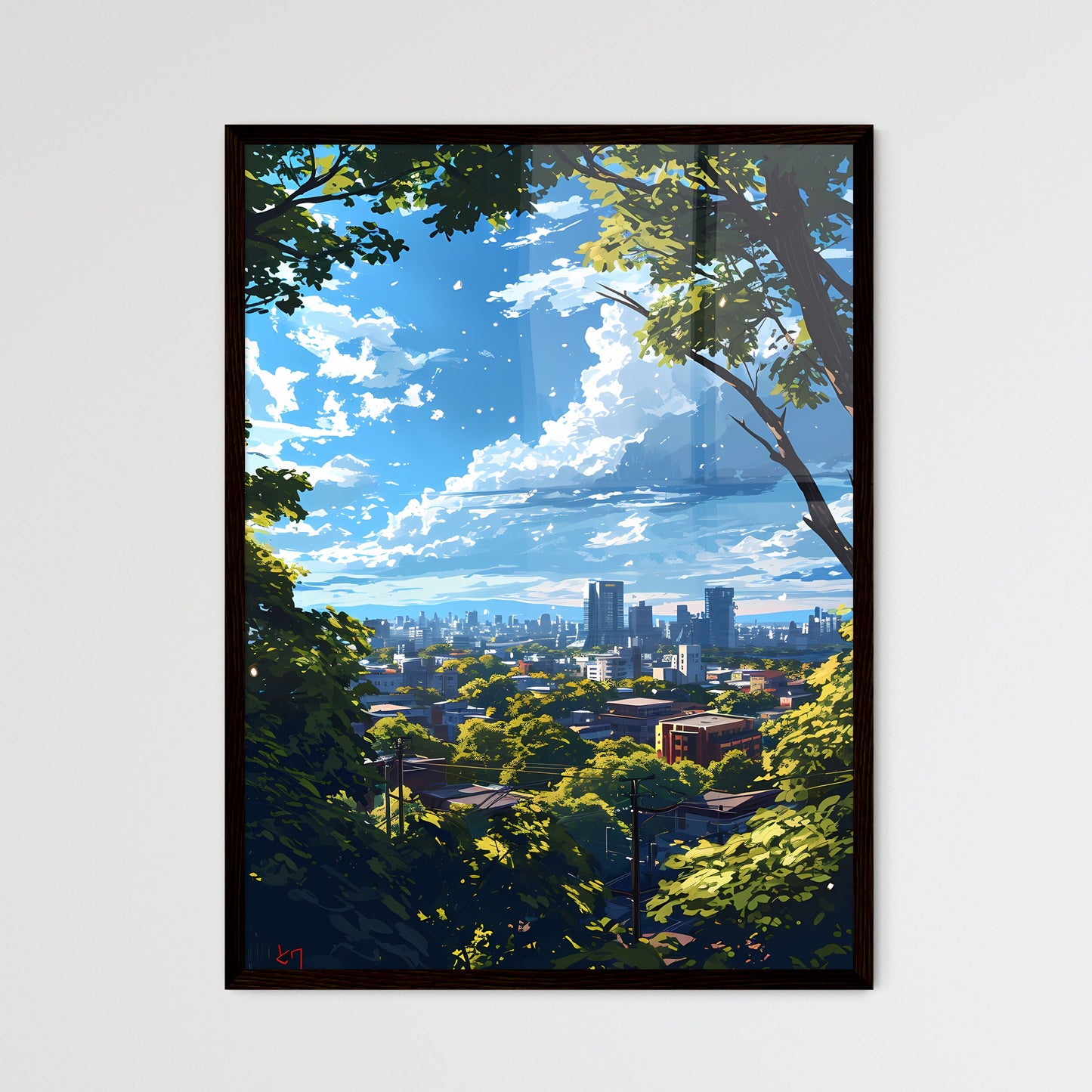 A Poster of Miami Skyline - A City Landscape With Trees And Buildings Default Title