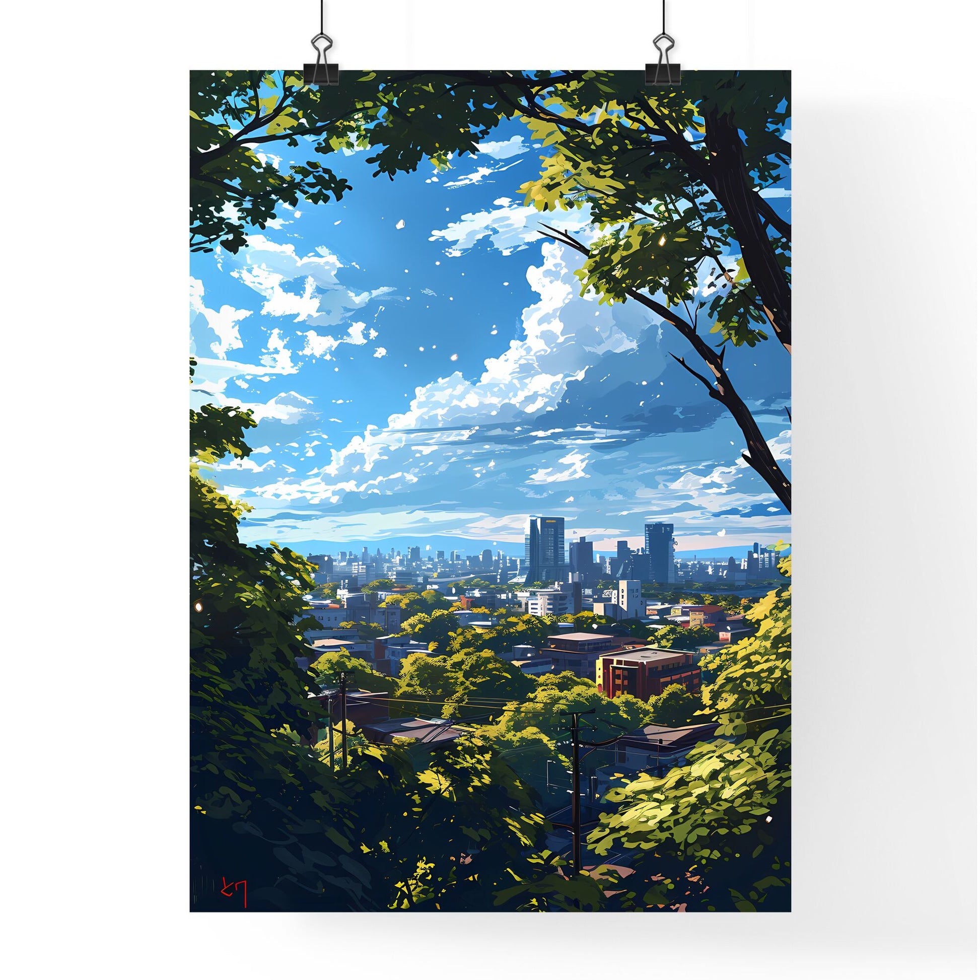 A Poster of Miami Skyline - A City Landscape With Trees And Buildings Default Title