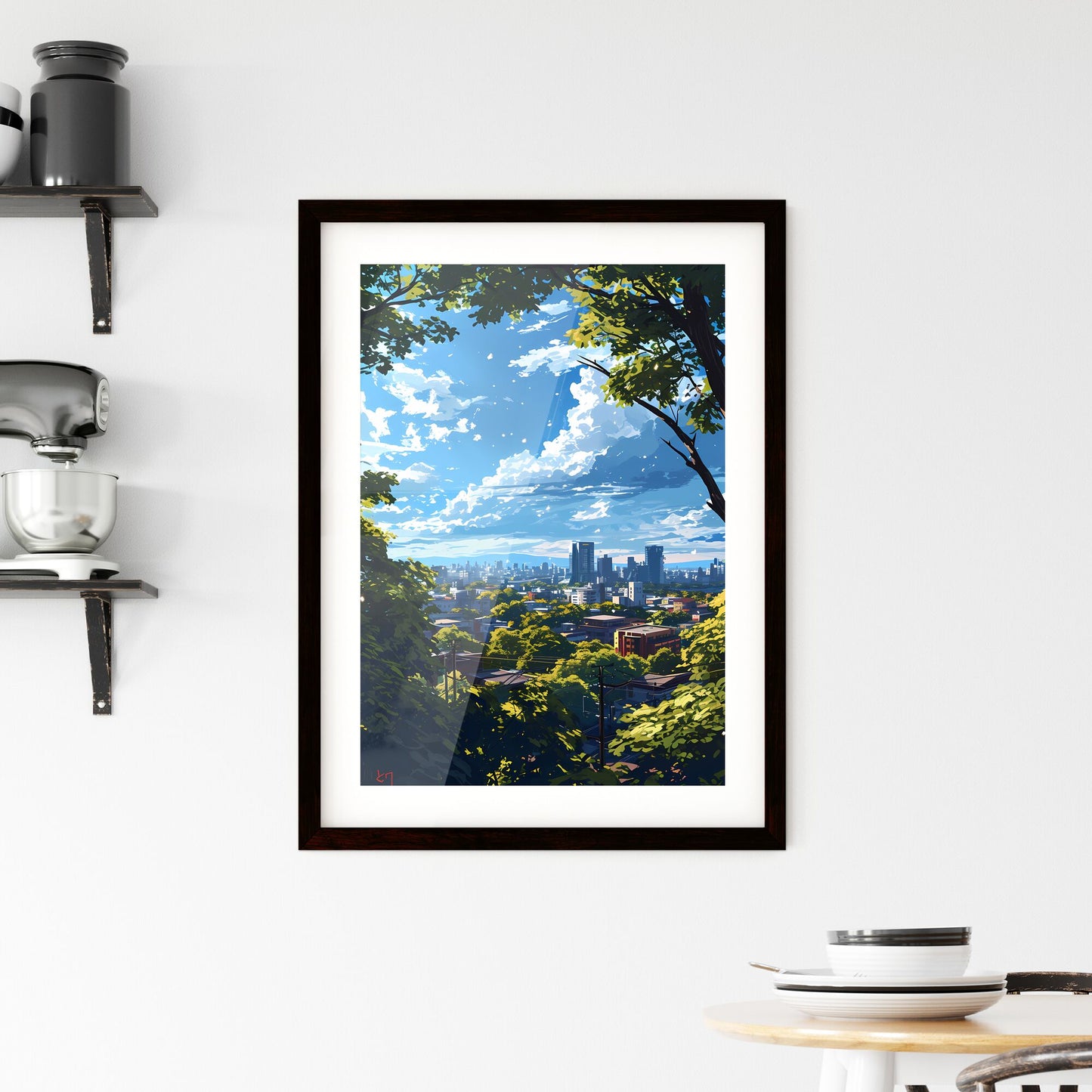 A Poster of Miami Skyline - A City Landscape With Trees And Buildings Default Title