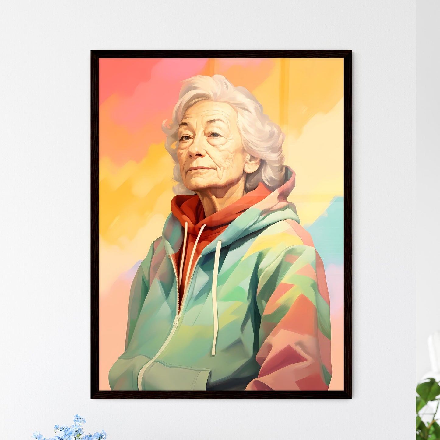 A Poster of Woman in her 70s wearing a styli - Framed Art Print