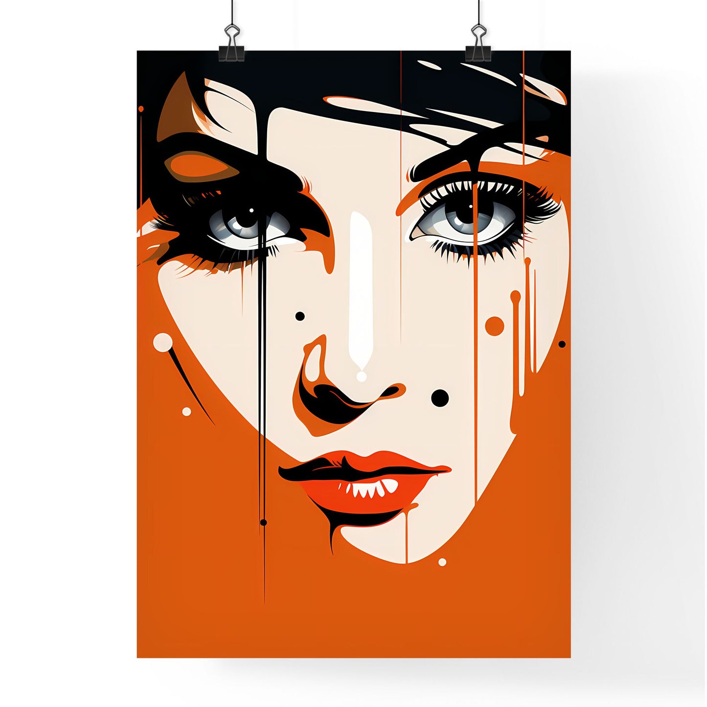 A Poster of Illustration Manga - A Woman'S Face With Red And White Paint Default Title