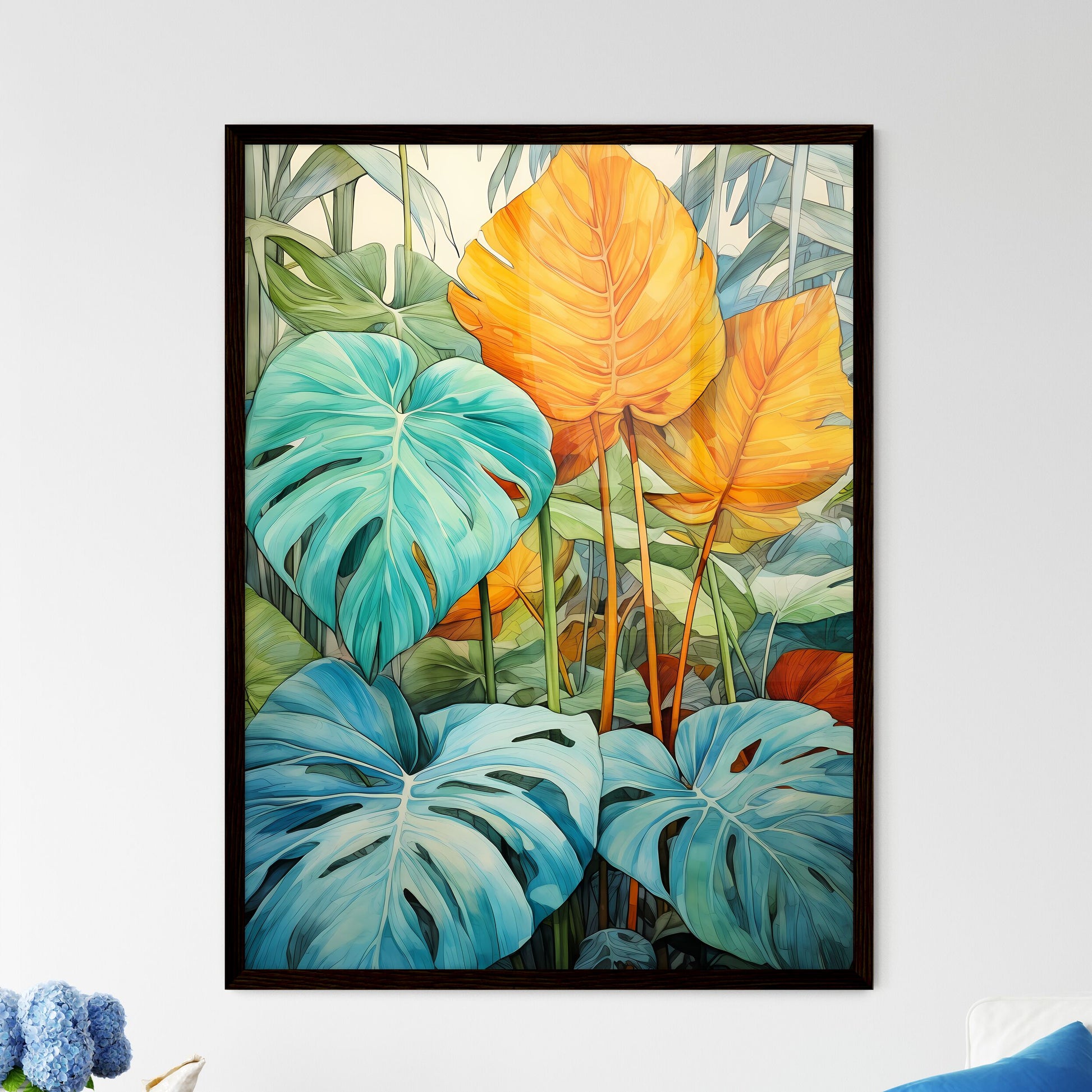 A Poster of tropical leaves - A Painting Of Colorful Leaves Default Title