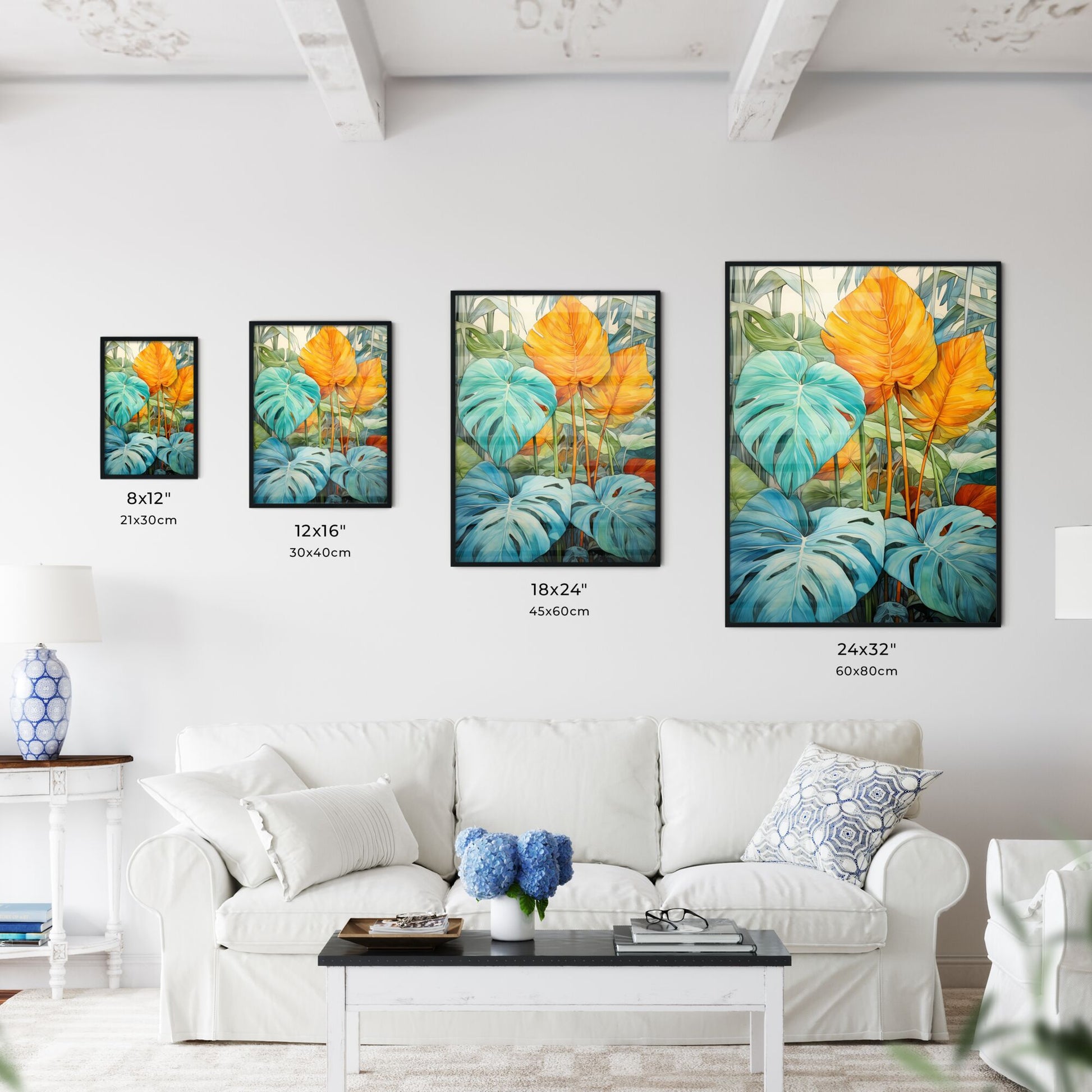 A Poster of tropical leaves - A Painting Of Colorful Leaves Default Title