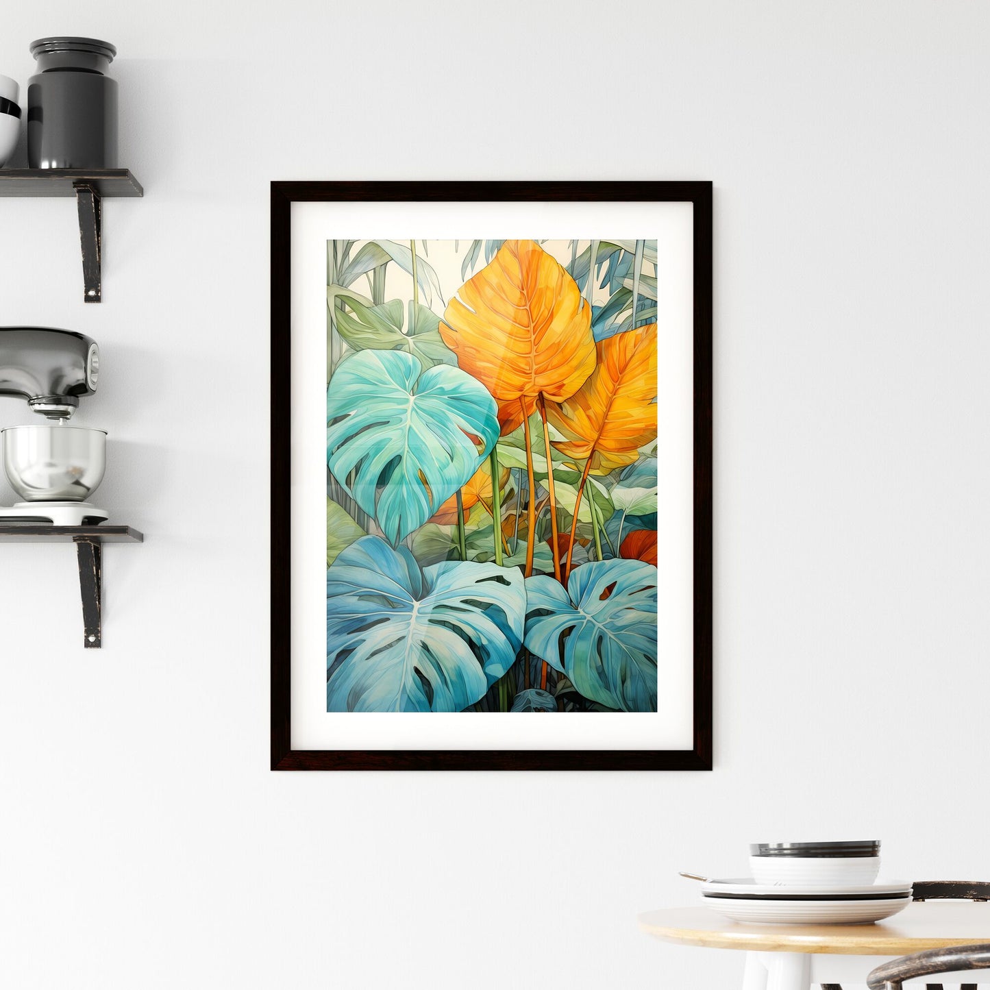 A Poster of tropical leaves - A Painting Of Colorful Leaves Default Title