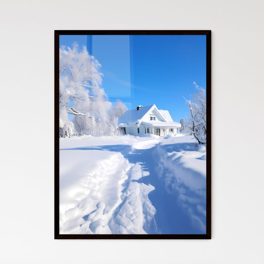 A Poster of beautiful snow scene - A House In The Snow Framed Art
