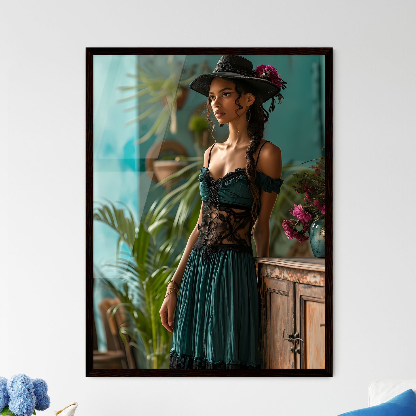 A Poster of Boho Green Minimalist poster pai - Framed Art Print