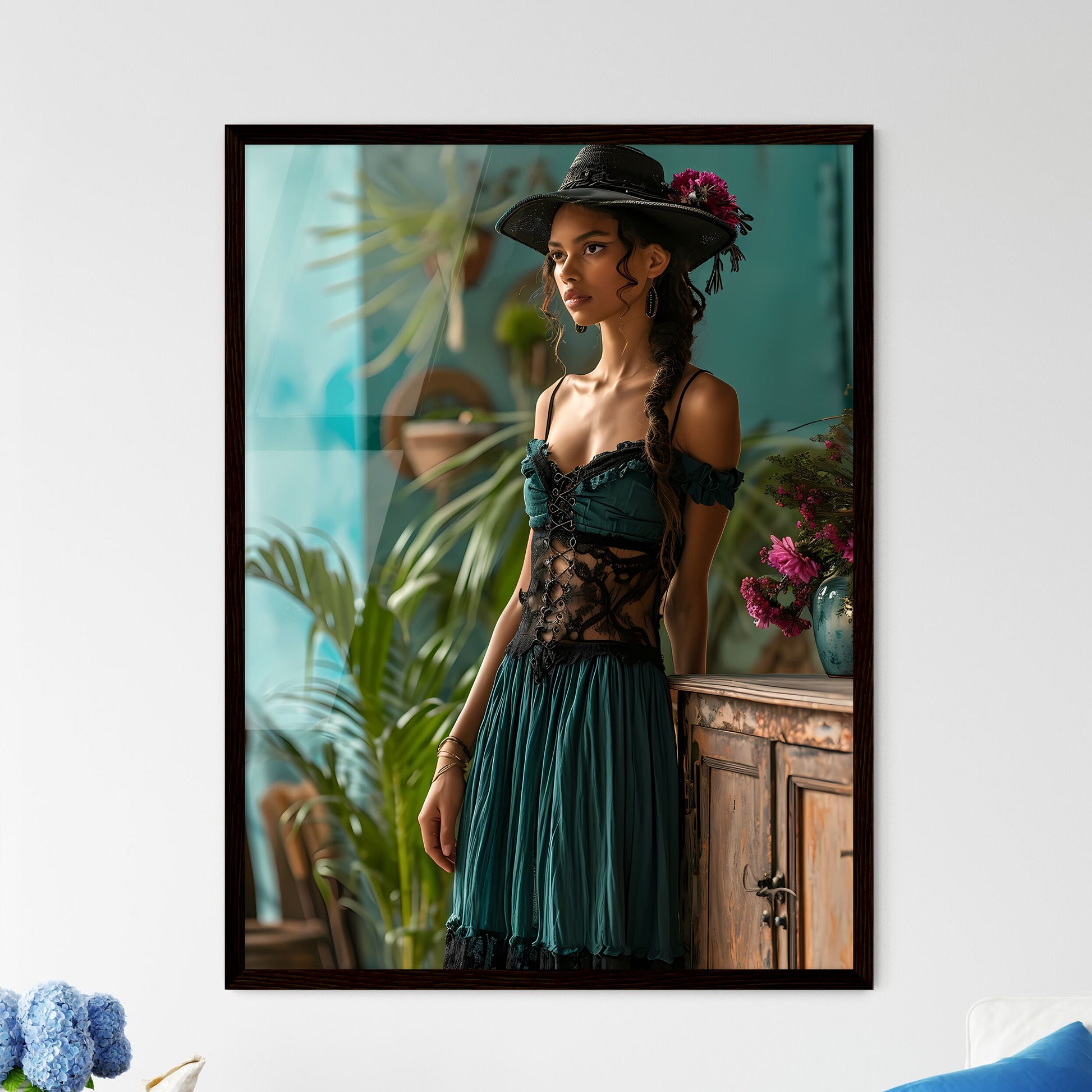 A Poster of Boho Green Minimalist poster pai - Framed Art Print