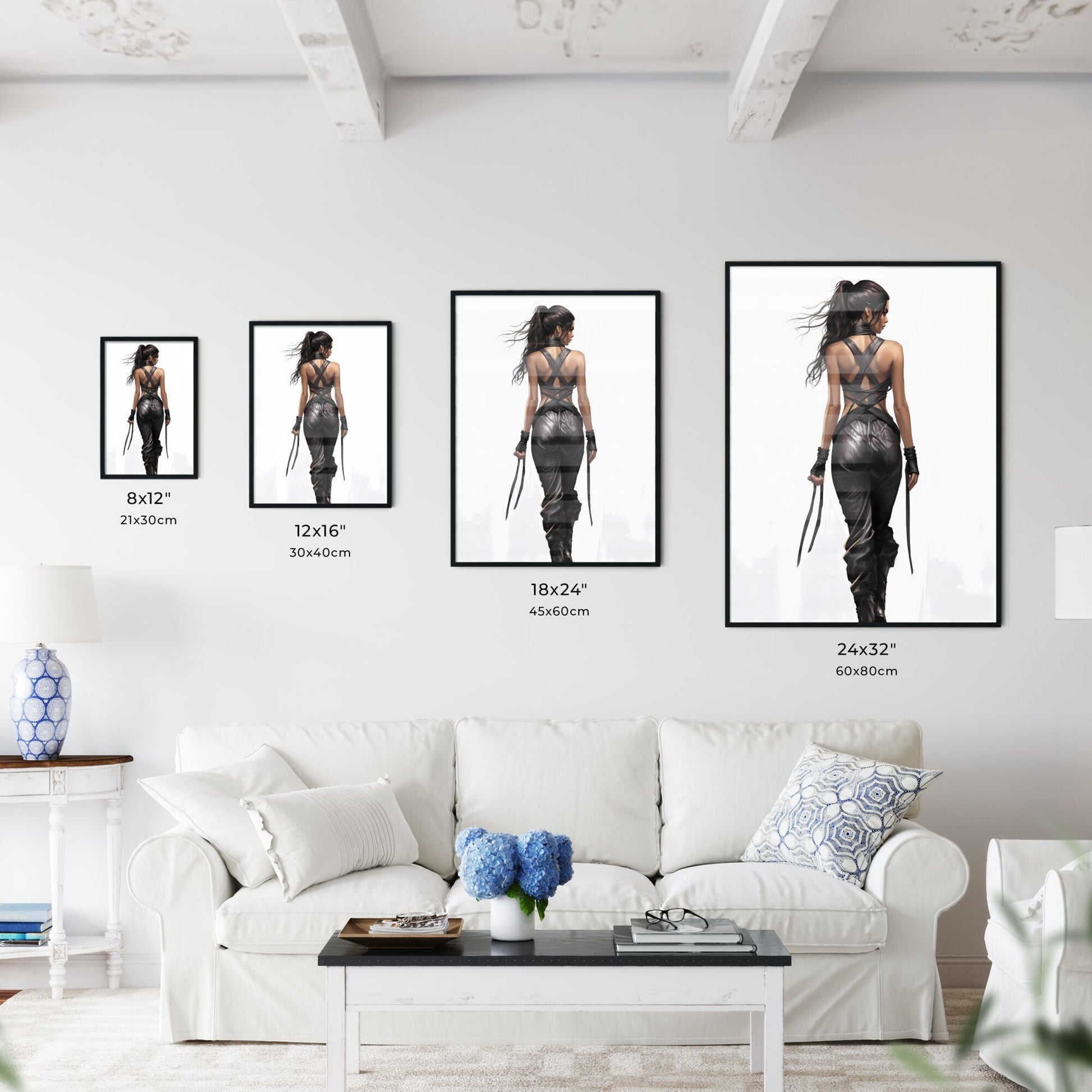 A Poster of concept art fashion concept - A Woman In Black Leather Pants With A Sword Default Title