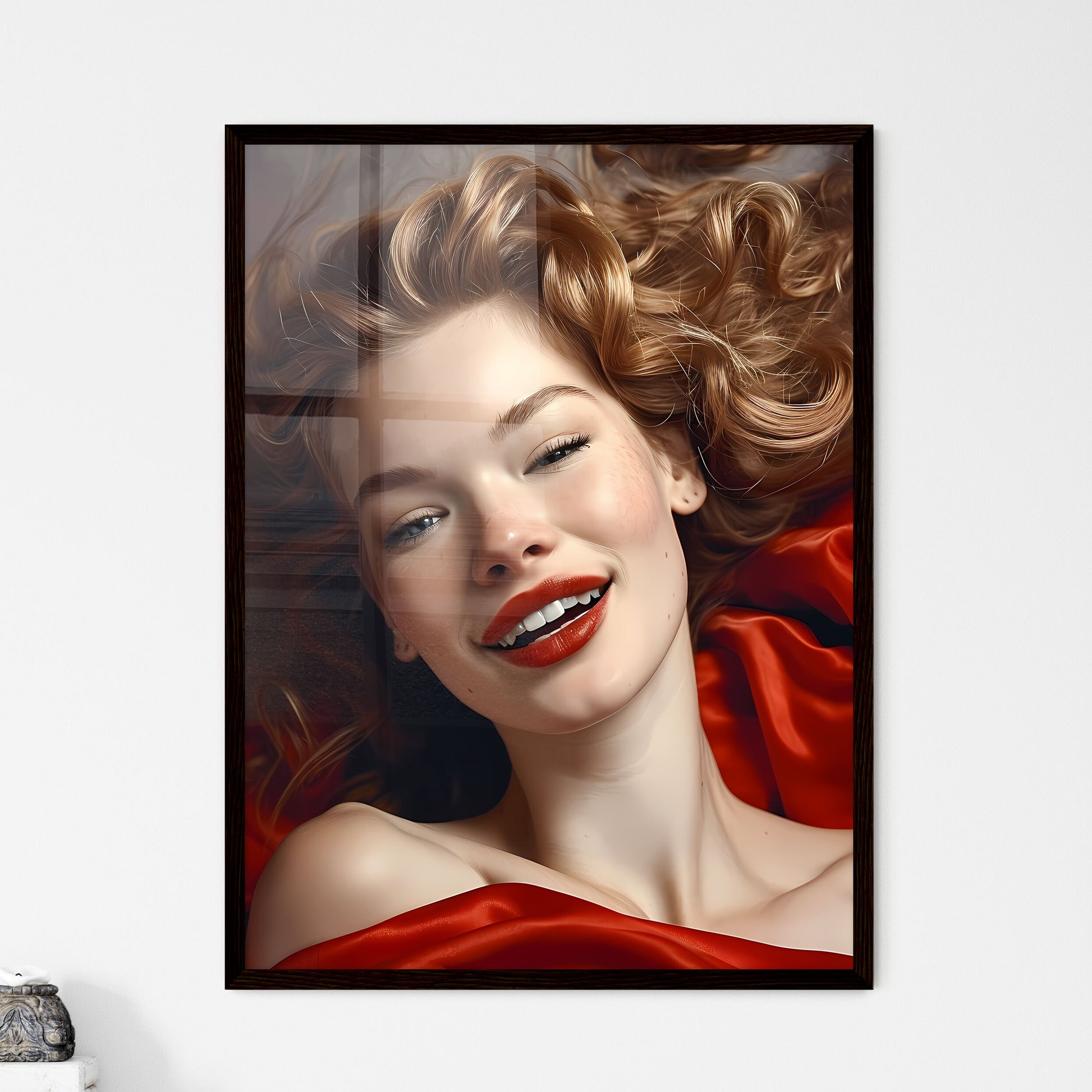 A Poster of intimacy - A Woman Lying Down With Red Lipstick And Red Lips Default Title