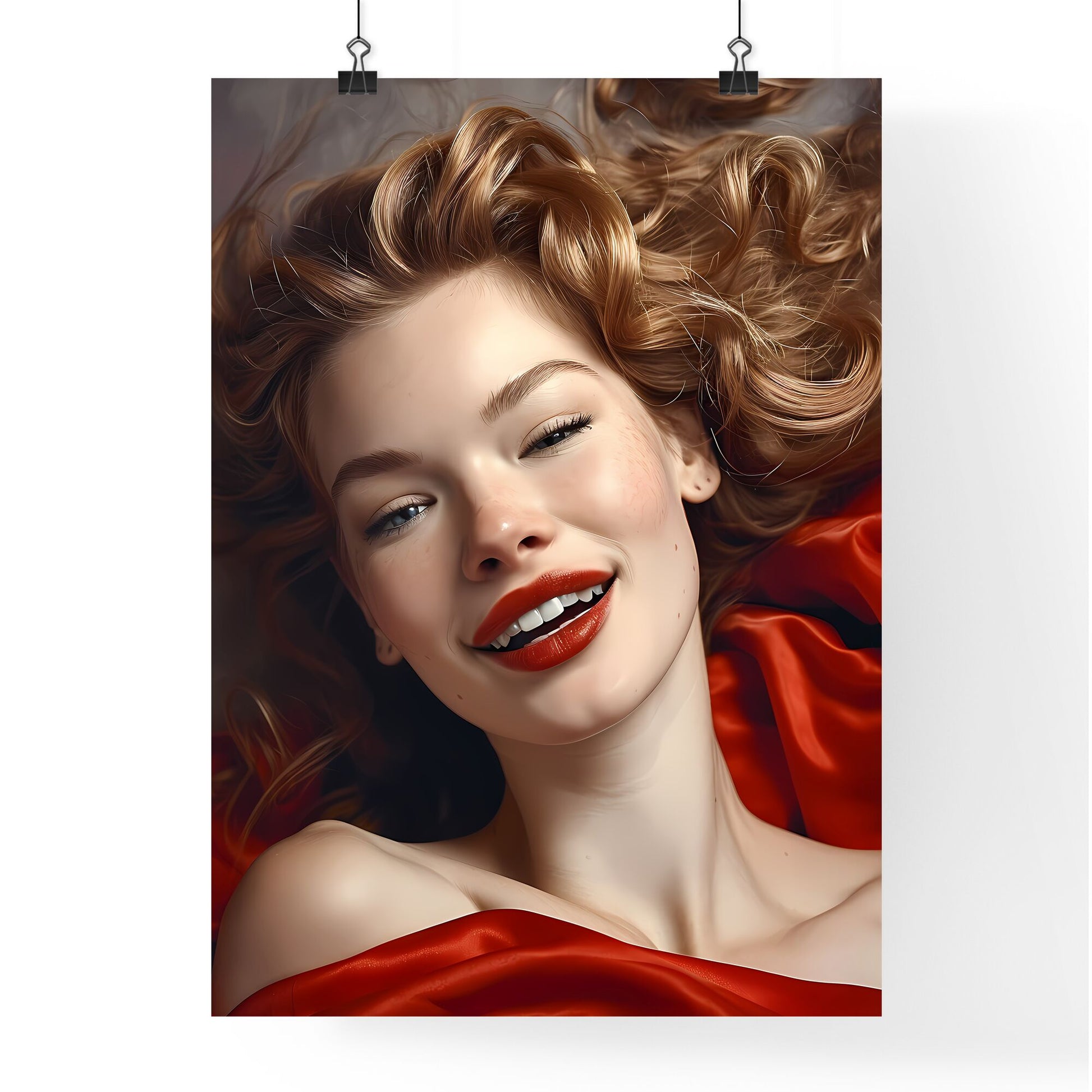 A Poster of intimacy - A Woman Lying Down With Red Lipstick And Red Lips Default Title