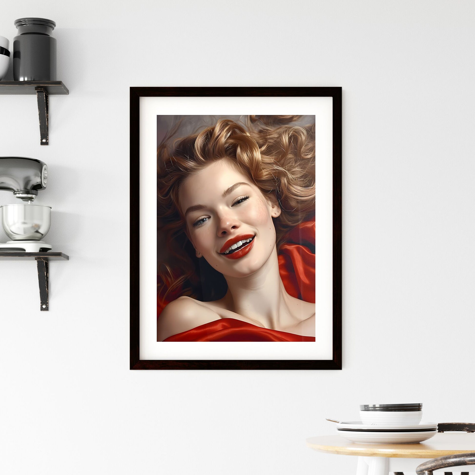 A Poster of intimacy - A Woman Lying Down With Red Lipstick And Red Lips Default Title