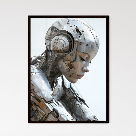 A Poster of a woman wearing chrome reflectiv - Framed Art Print