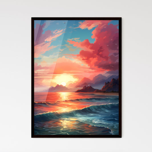 A Poster of The red sunset shone on the blue - Framed Art Print