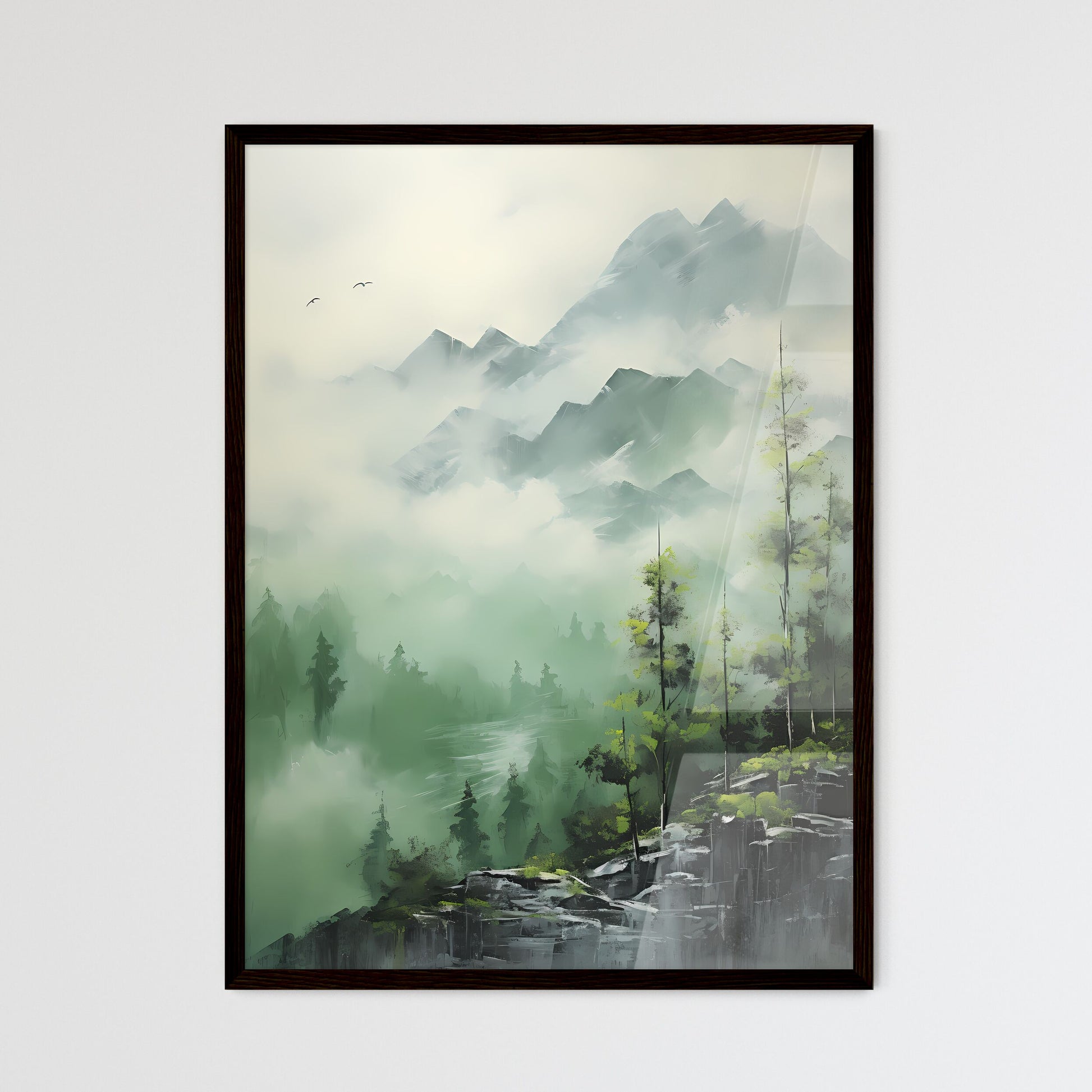 A Poster of painting of mountain side in spr - Framed Art Print