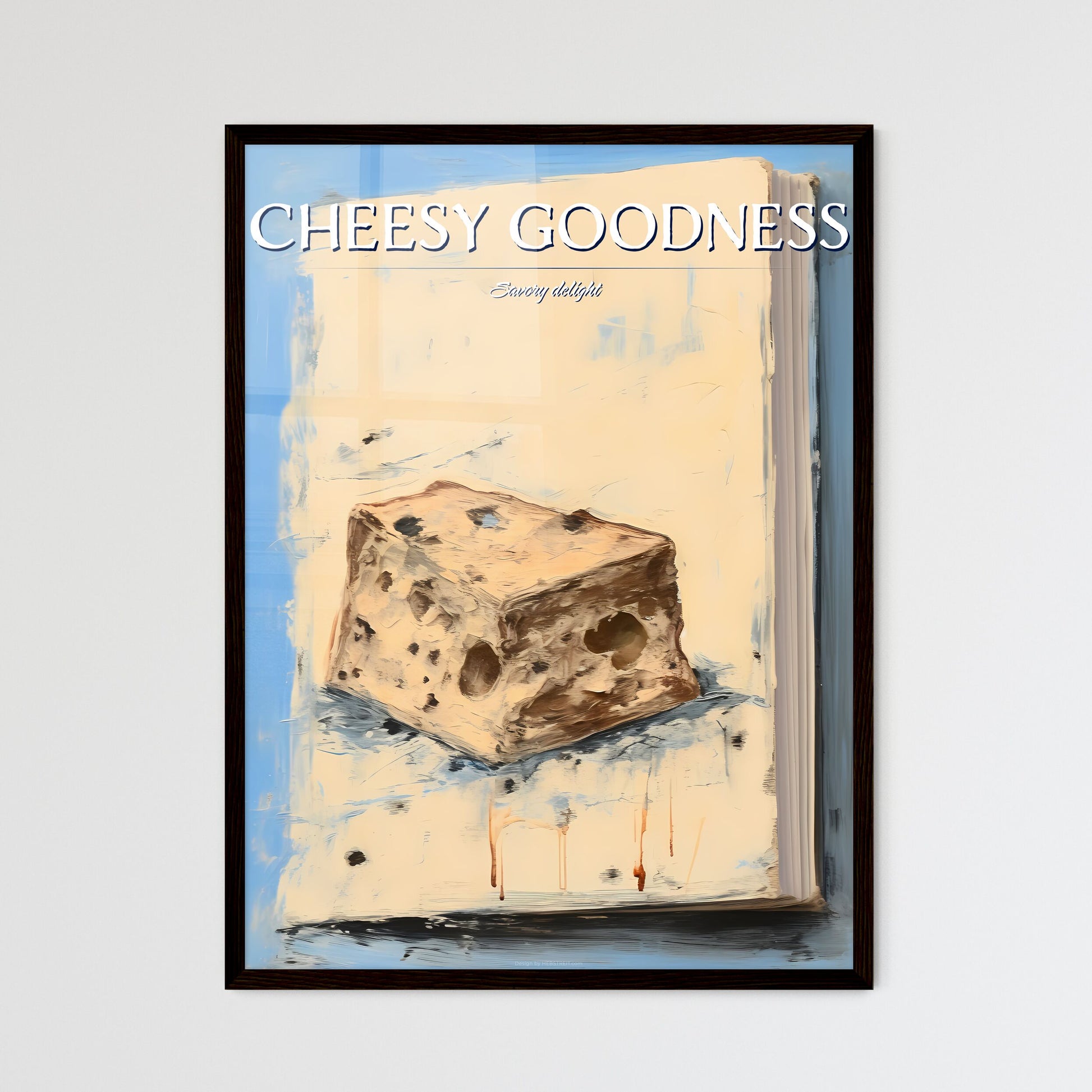 A Poster of Gorgonzola cheese on beige backg - Framed Art Print