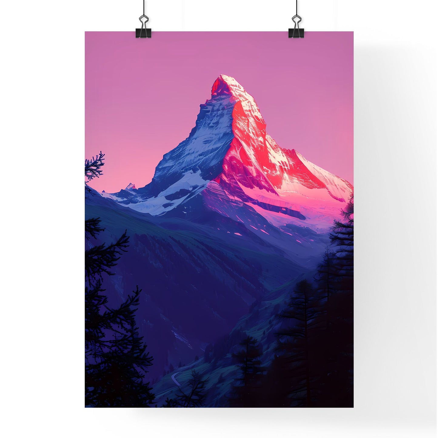 A Poster of Matterhorn - Matterhorn With Snow And Trees Default Title