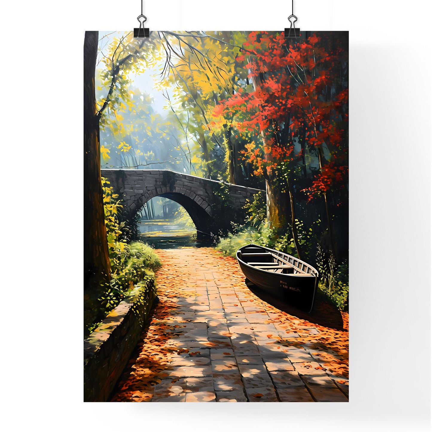 A Poster of bathing scene - A Boat On A Path In A Forest Default Title