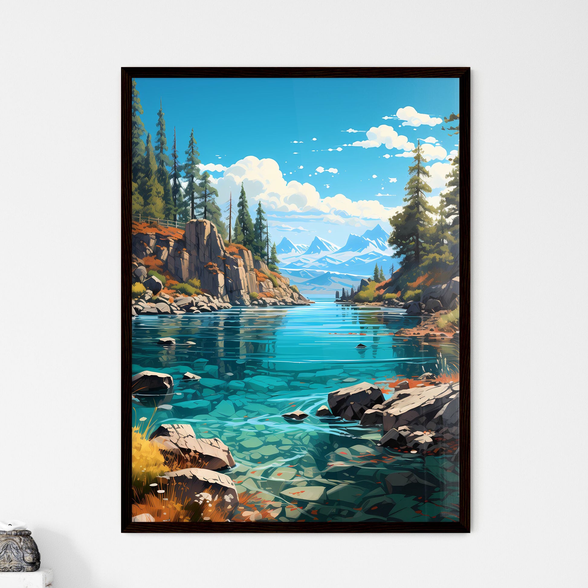 A Poster of Lake Tahoe National Park - A Riv - Framed Art Print