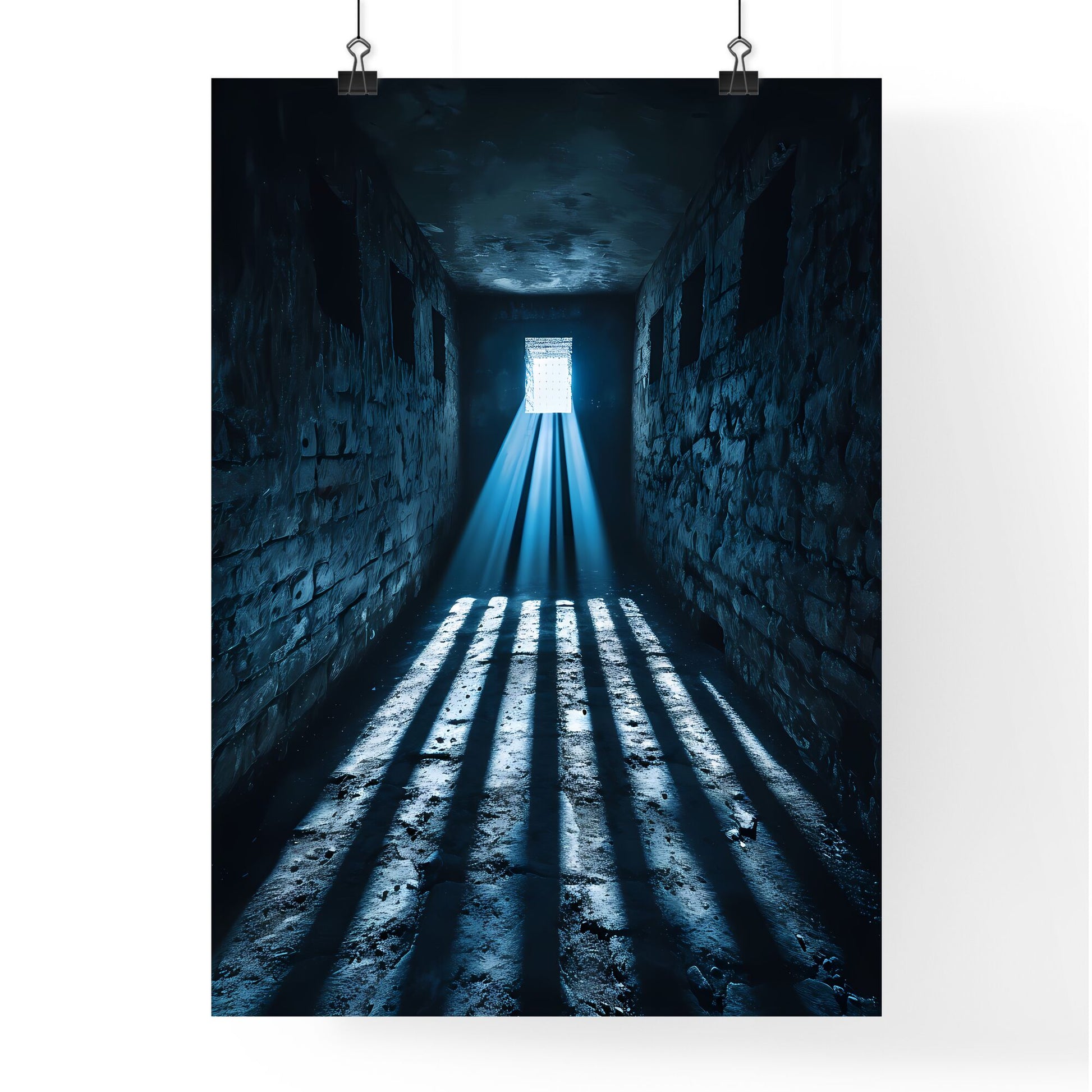 A Poster of tunnel shadows - A Dark Hallway With Light Shining Through The Window Default Title