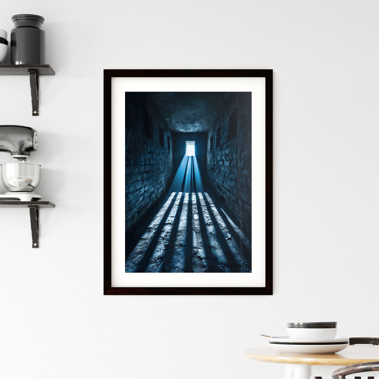 A Poster of tunnel shadows - A Dark Hallway With Light Shining Through The Window Default Title