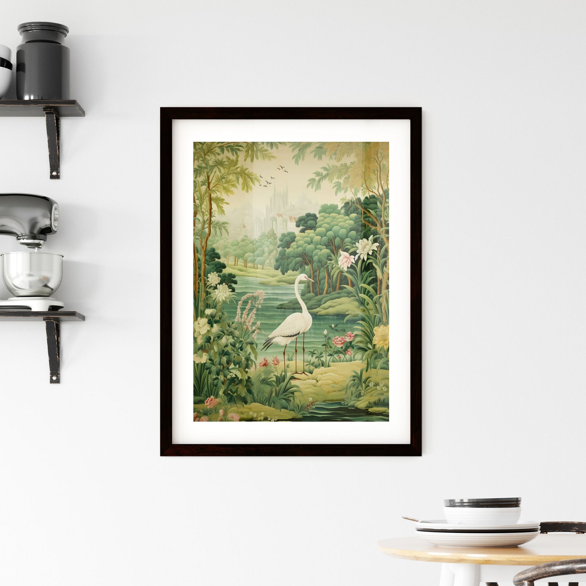 A Poster of green tapestry - A Painting Of A Bird In A Forest Default Title