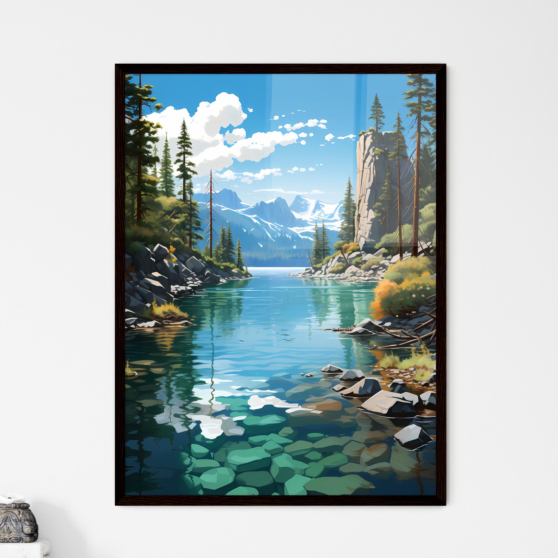 A Poster of Lake Tahoe National Park - A Riv - Framed Art Print