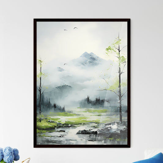 A Poster of painting of mountain side in spr - Framed Art Print