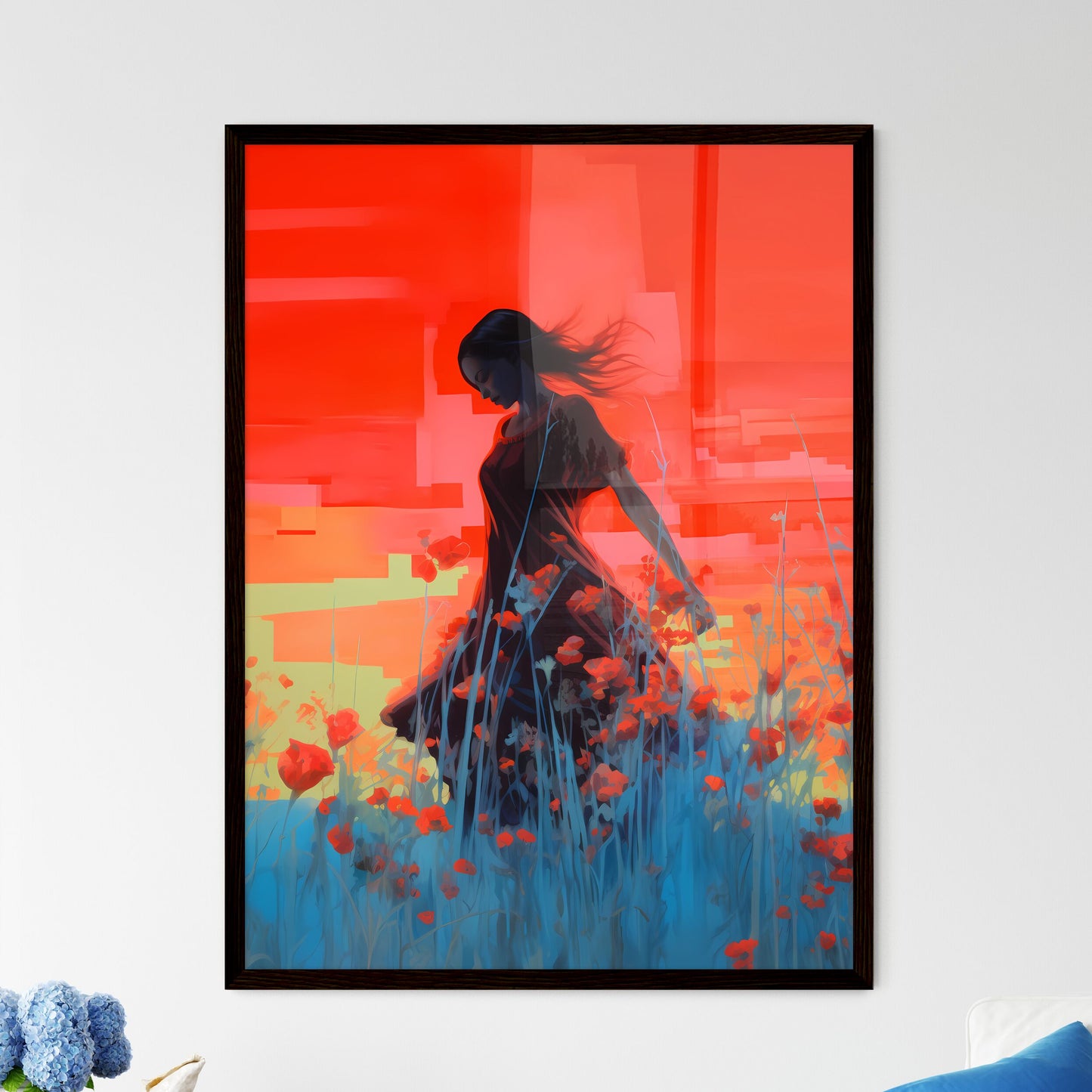 A Poster of inverted infrared - A Woman In A Dress In A Field Of Flowers Default Title